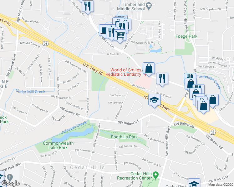 map of restaurants, bars, coffee shops, grocery stores, and more near 12125 Southwest Taylor Court in Portland