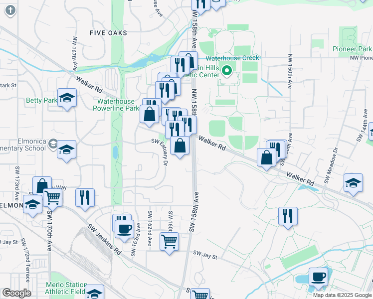 map of restaurants, bars, coffee shops, grocery stores, and more near 15930 Southwest Regatta Lane in Beaverton