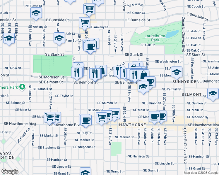 map of restaurants, bars, coffee shops, grocery stores, and more near in Portland