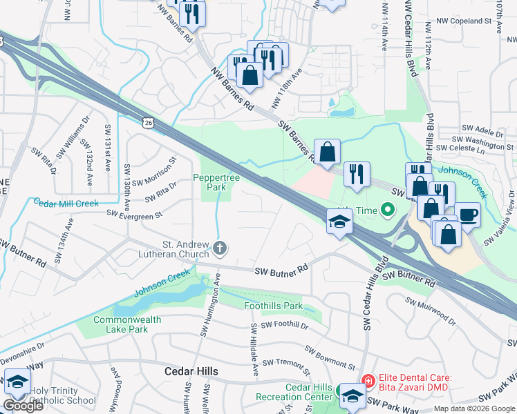 map of restaurants, bars, coffee shops, grocery stores, and more near 12125 Southwest Taylor Court in Portland