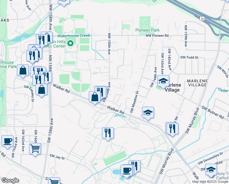 map of restaurants, bars, coffee shops, grocery stores, and more near 14960 Southwest Conor Circle in Beaverton