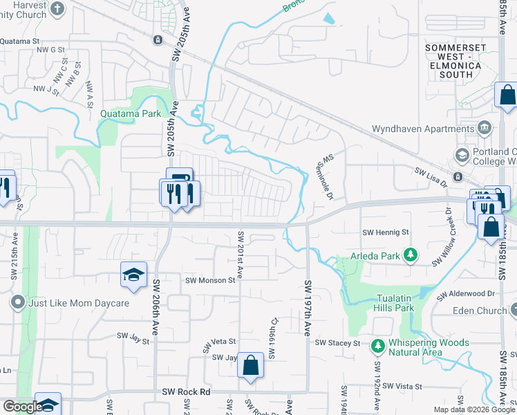map of restaurants, bars, coffee shops, grocery stores, and more near 545 Southwest 200th Avenue in Beaverton