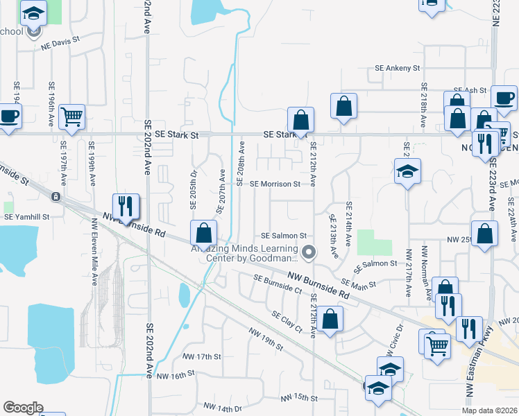 map of restaurants, bars, coffee shops, grocery stores, and more near 1026 Southeast 209th Avenue in Gresham