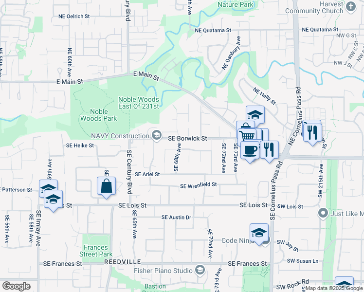 map of restaurants, bars, coffee shops, grocery stores, and more near 6819 Southeast Madison Street in Hillsboro