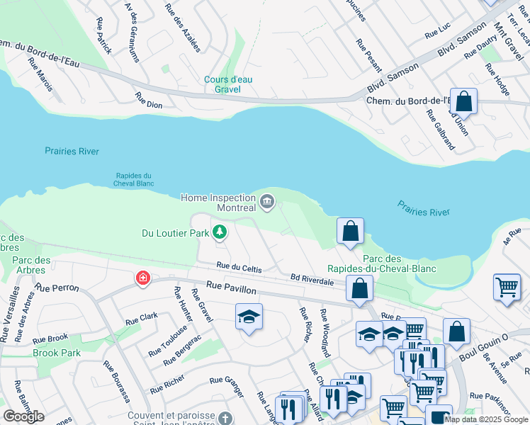 map of restaurants, bars, coffee shops, grocery stores, and more near 5270 Rue Riviera in Montréal