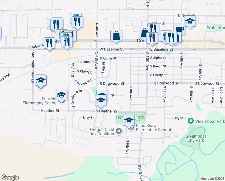 map of restaurants, bars, coffee shops, grocery stores, and more near 564 South Fawn Street in Cornelius