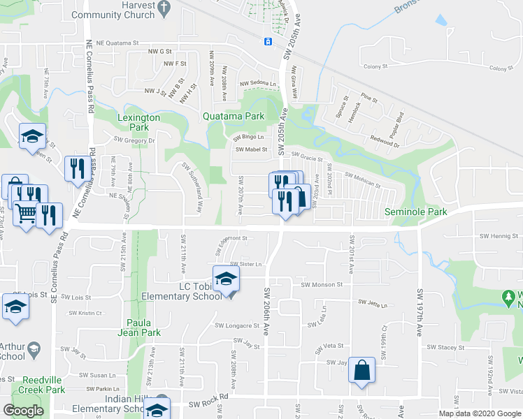 map of restaurants, bars, coffee shops, grocery stores, and more near 20636 Southwest Nantucket Lane in Beaverton