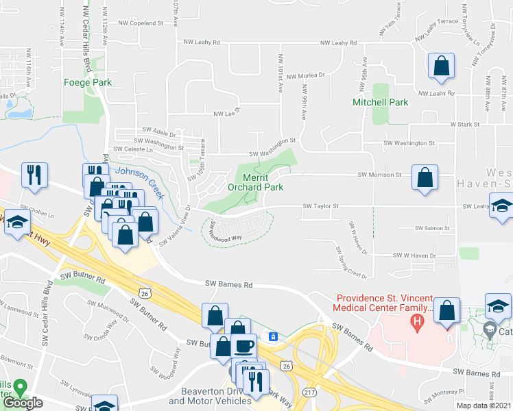 map of restaurants, bars, coffee shops, grocery stores, and more near 10247 Southwest Taylor Street in Portland