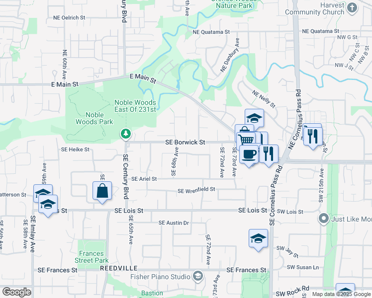 map of restaurants, bars, coffee shops, grocery stores, and more near 6819 Southeast Madison Street in Hillsboro