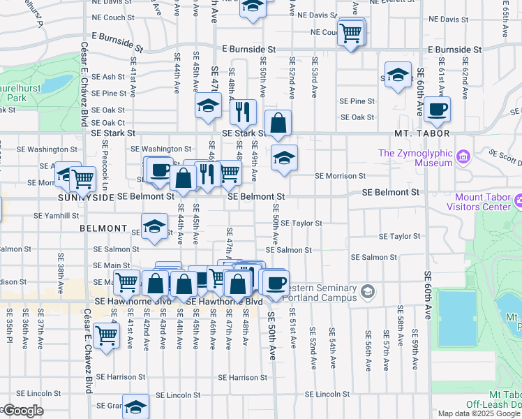 map of restaurants, bars, coffee shops, grocery stores, and more near 928 Southeast 49th Avenue in Portland