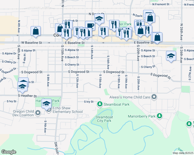 map of restaurants, bars, coffee shops, grocery stores, and more near 1440 South Elder Court in Cornelius
