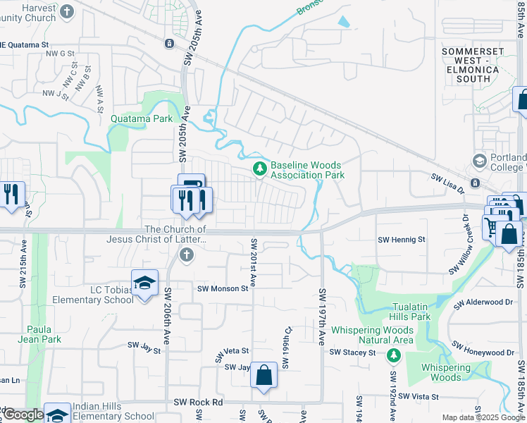 map of restaurants, bars, coffee shops, grocery stores, and more near 545 Southwest 200th Avenue in Beaverton