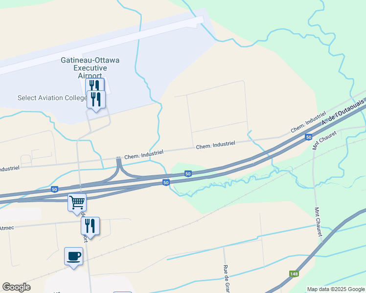 map of restaurants, bars, coffee shops, grocery stores, and more near 465 Chemin Industriel in Gatineau