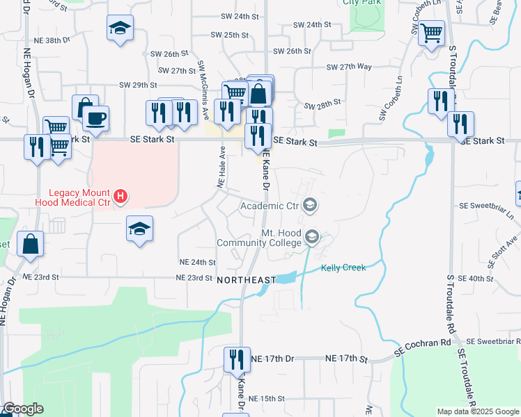 map of restaurants, bars, coffee shops, grocery stores, and more near in Gresham
