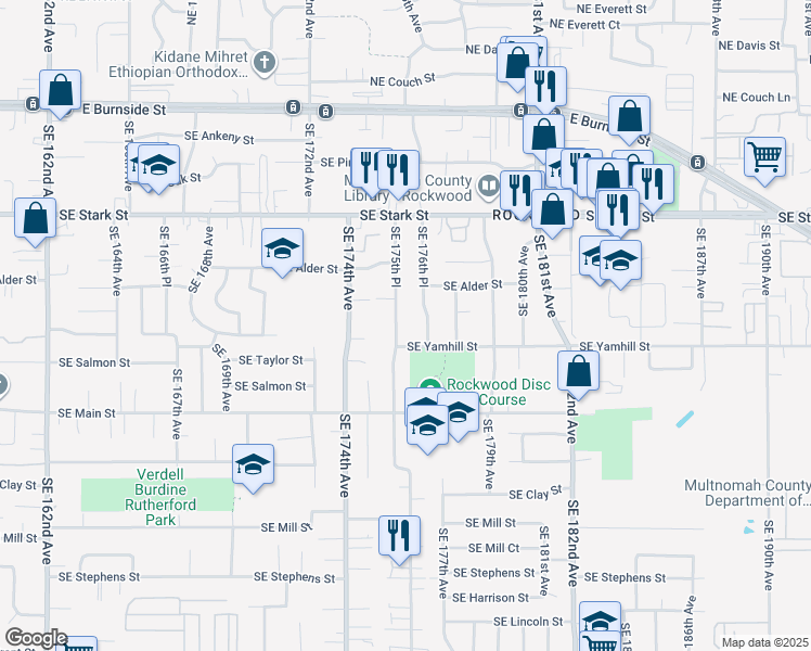 map of restaurants, bars, coffee shops, grocery stores, and more near 910 SE 175th Pl in Portland