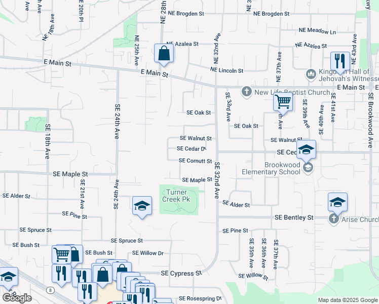 map of restaurants, bars, coffee shops, grocery stores, and more near 2940 Southeast Cedar Drive in Hillsboro