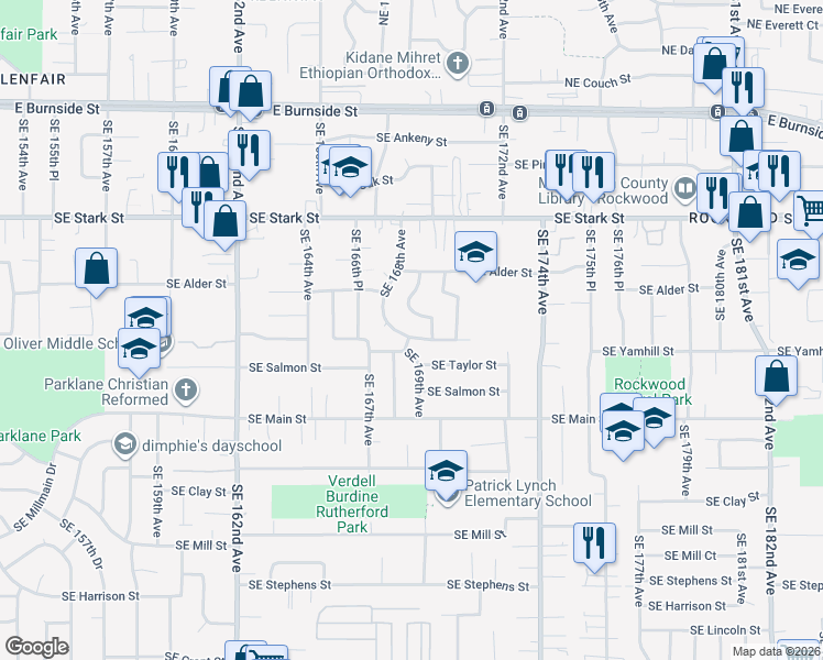 map of restaurants, bars, coffee shops, grocery stores, and more near 16801 Southeast Morrison Court in Portland