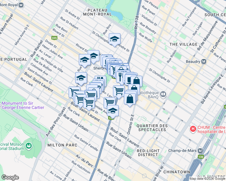 map of restaurants, bars, coffee shops, grocery stores, and more near 3424 Avenue Henri-Julien in Montréal