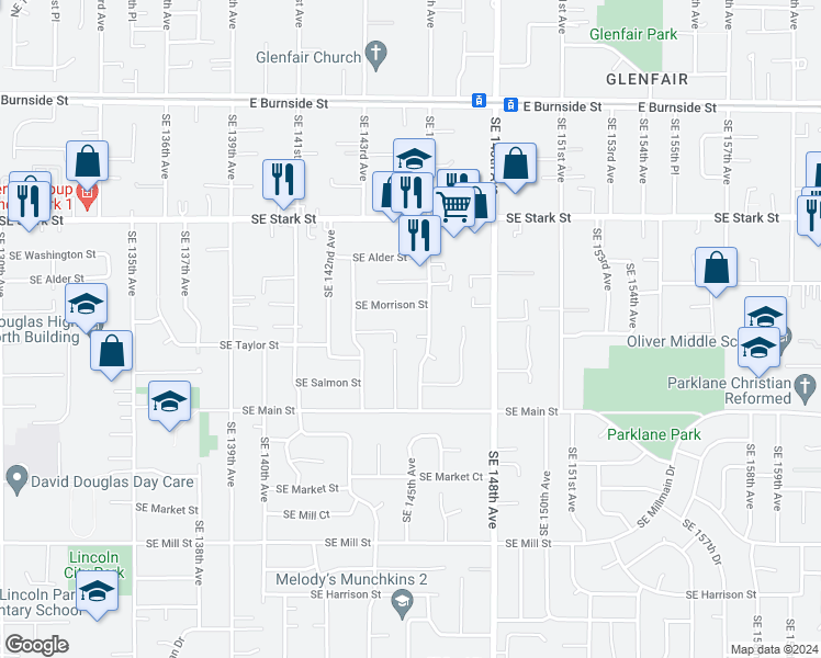 map of restaurants, bars, coffee shops, grocery stores, and more near 1005 Southeast 146th Avenue in Portland
