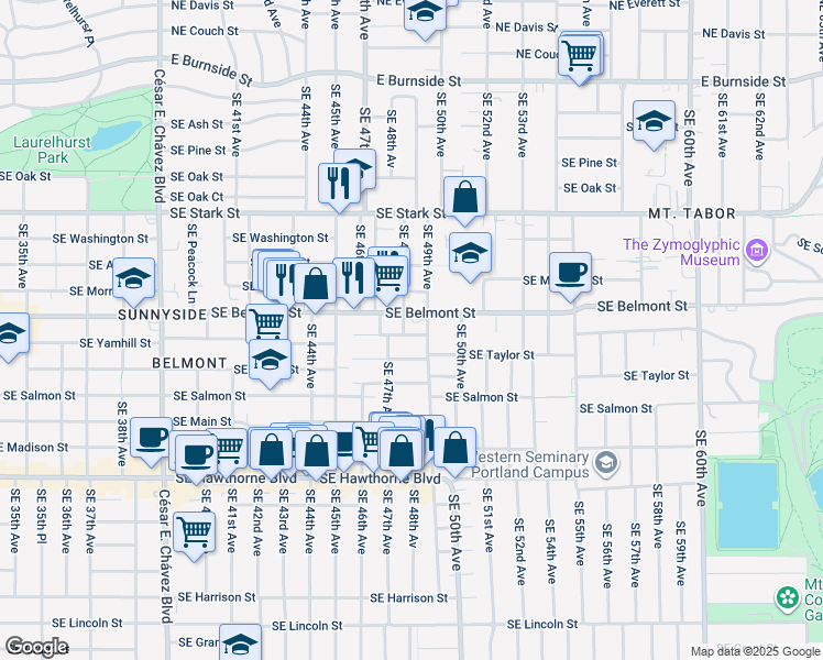 map of restaurants, bars, coffee shops, grocery stores, and more near in Portland