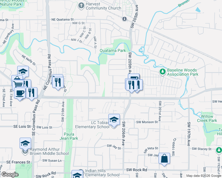 map of restaurants, bars, coffee shops, grocery stores, and more near 20694 Southwest Nantucket Lane in Beaverton