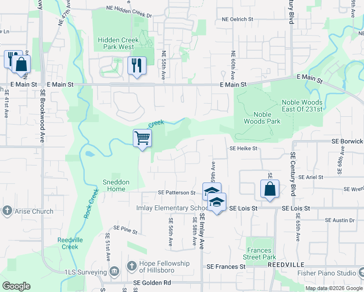 map of restaurants, bars, coffee shops, grocery stores, and more near 5713 Southeast Shadowbrook Place in Hillsboro