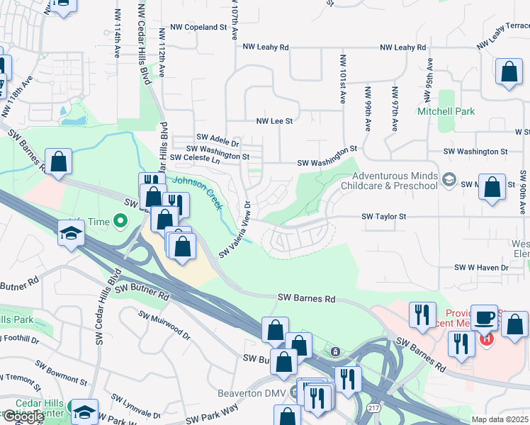 map of restaurants, bars, coffee shops, grocery stores, and more near 474 Southwest Valeria View Drive in Portland