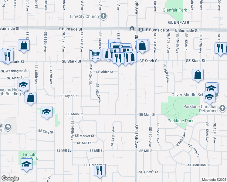 map of restaurants, bars, coffee shops, grocery stores, and more near 1003 Southeast 146th Avenue in Portland