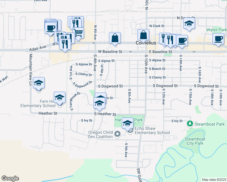 map of restaurants, bars, coffee shops, grocery stores, and more near 564 South Fawn Street in Cornelius