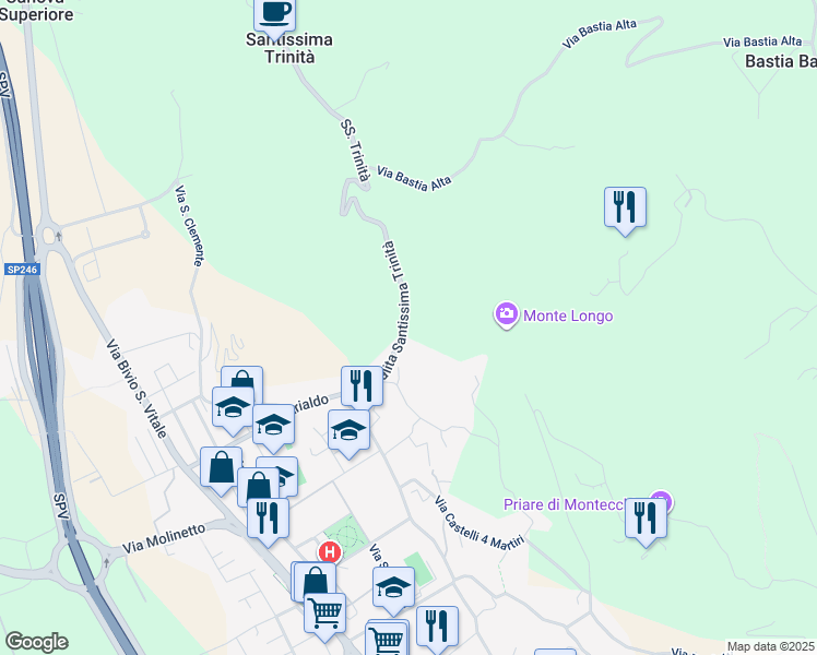 map of restaurants, bars, coffee shops, grocery stores, and more near 34/1 Via Salita Santissima Trinità in Montecchio Maggiore