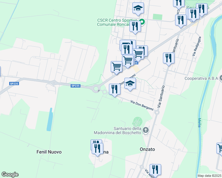 map of restaurants, bars, coffee shops, grocery stores, and more near Via Don Bergomi in Castel Mella