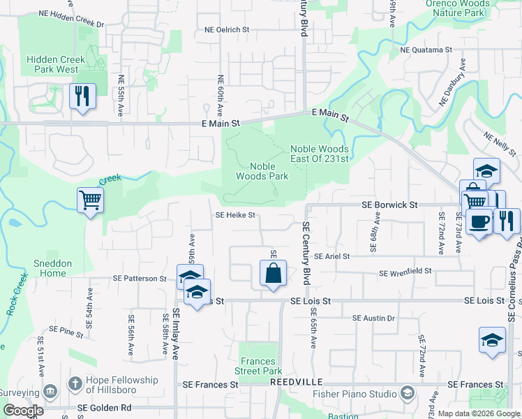 map of restaurants, bars, coffee shops, grocery stores, and more near 6297 Southeast Heike Street in Hillsboro