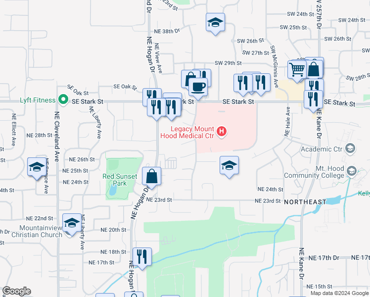 map of restaurants, bars, coffee shops, grocery stores, and more near 2759 Northeast Rene Avenue in Gresham