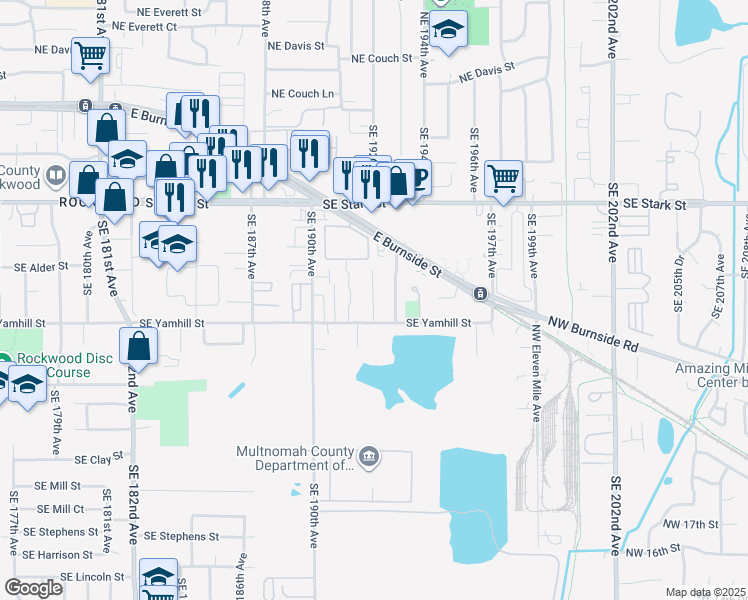 map of restaurants, bars, coffee shops, grocery stores, and more near 19109 Southeast Yamhill Street in Portland