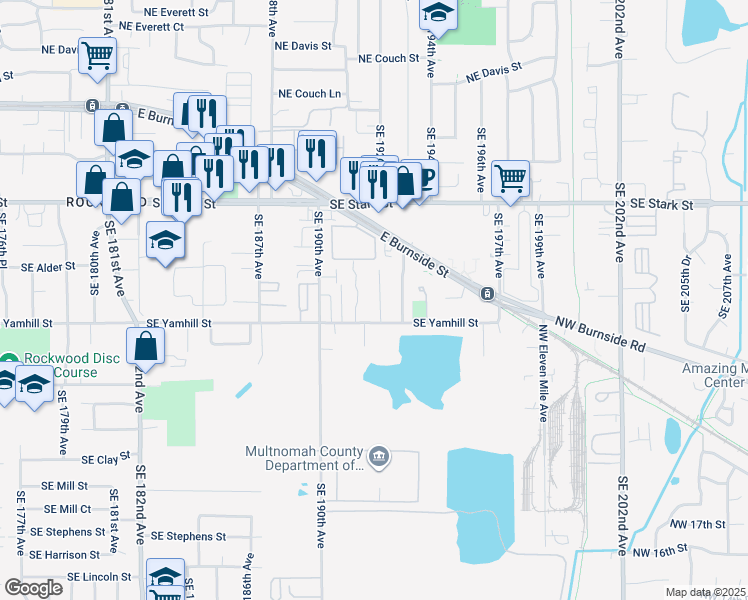 map of restaurants, bars, coffee shops, grocery stores, and more near 19109 Southeast Yamhill Street in Portland