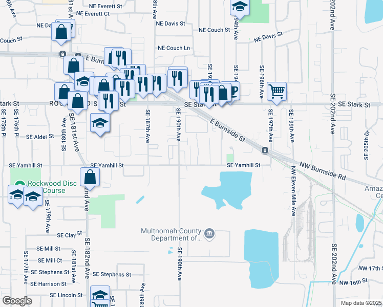 map of restaurants, bars, coffee shops, grocery stores, and more near 820 Southeast 190th Avenue in Portland