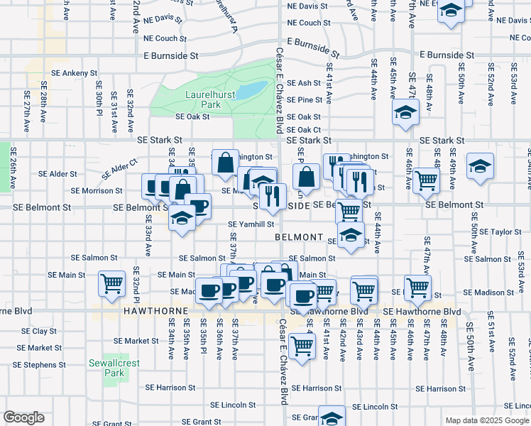 map of restaurants, bars, coffee shops, grocery stores, and more near in Portland