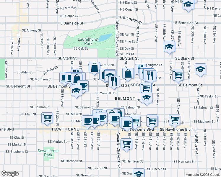 map of restaurants, bars, coffee shops, grocery stores, and more near in Portland