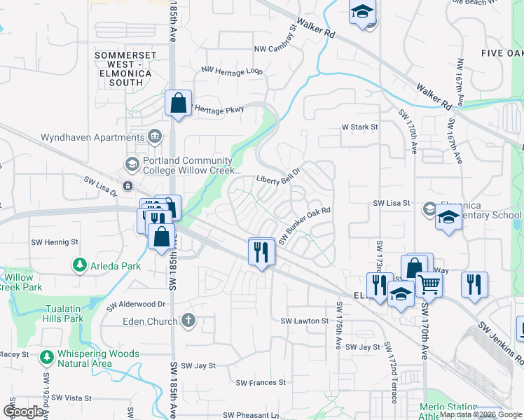 map of restaurants, bars, coffee shops, grocery stores, and more near 627 Southwest Philadelphia Way in Beaverton