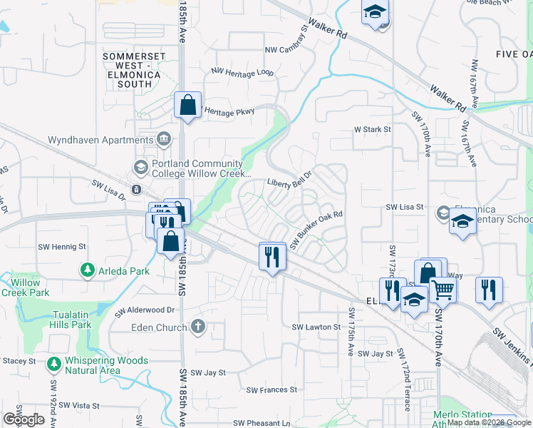 map of restaurants, bars, coffee shops, grocery stores, and more near 627 Southwest Philadelphia Way in Beaverton