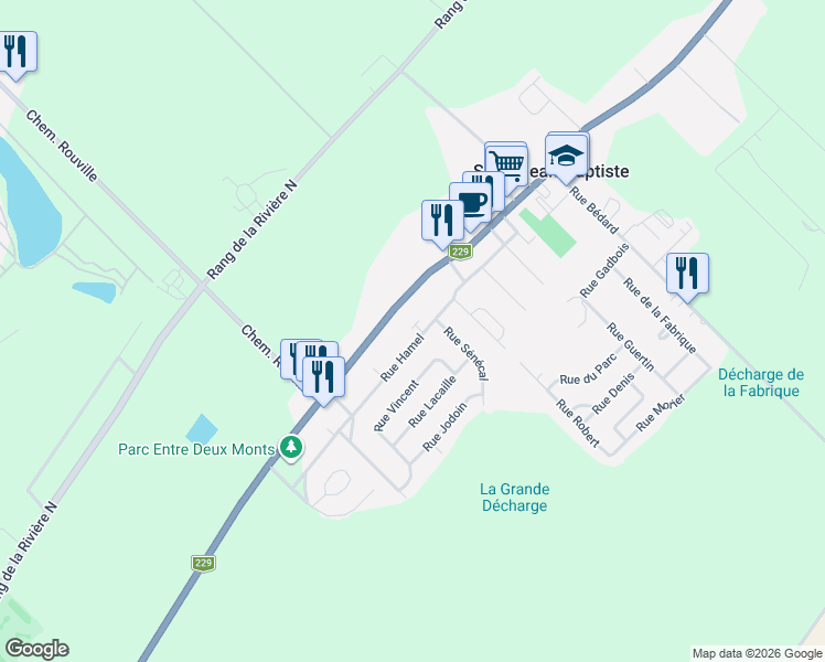 map of restaurants, bars, coffee shops, grocery stores, and more near 3412 Rue Hamel in Saint-Jean-Baptiste
