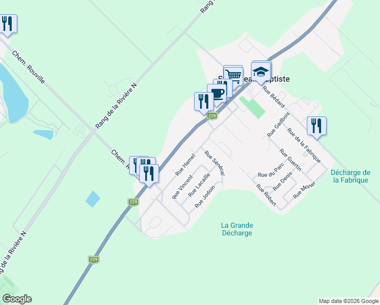 map of restaurants, bars, coffee shops, grocery stores, and more near 3408 Rue Hamel in Saint-Jean-Baptiste