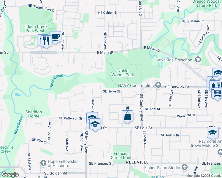 map of restaurants, bars, coffee shops, grocery stores, and more near 6135 Southeast Heike Street in Hillsboro