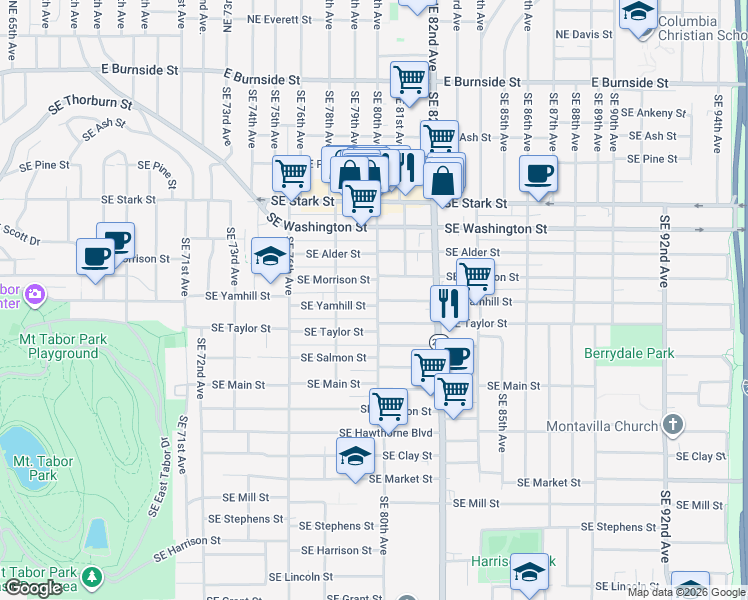 map of restaurants, bars, coffee shops, grocery stores, and more near 835 Southeast 80th Avenue in Portland