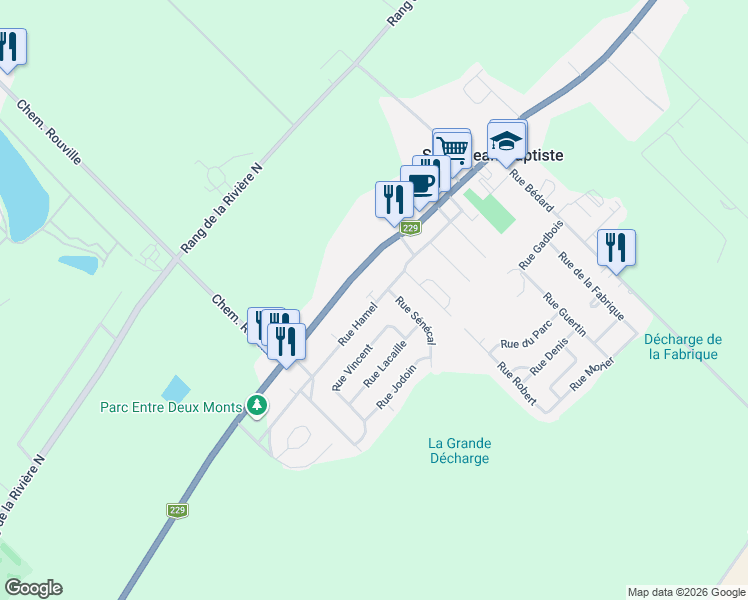 map of restaurants, bars, coffee shops, grocery stores, and more near 3412 Rue Hamel in Saint-Jean-Baptiste
