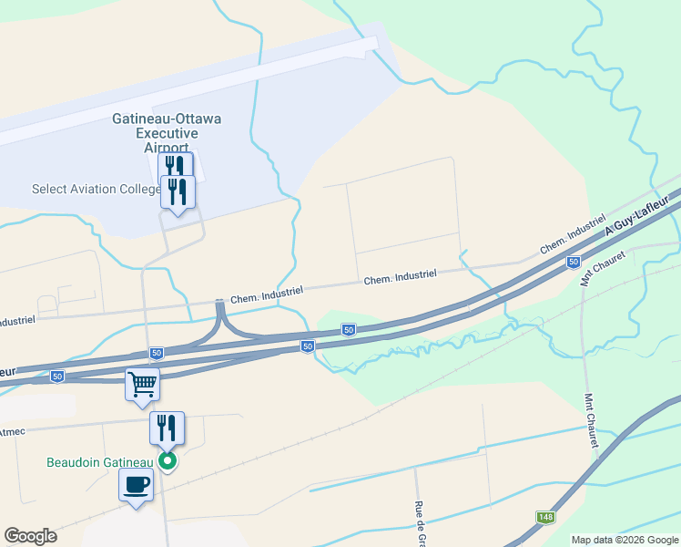 map of restaurants, bars, coffee shops, grocery stores, and more near 465 Chemin Industriel in Gatineau