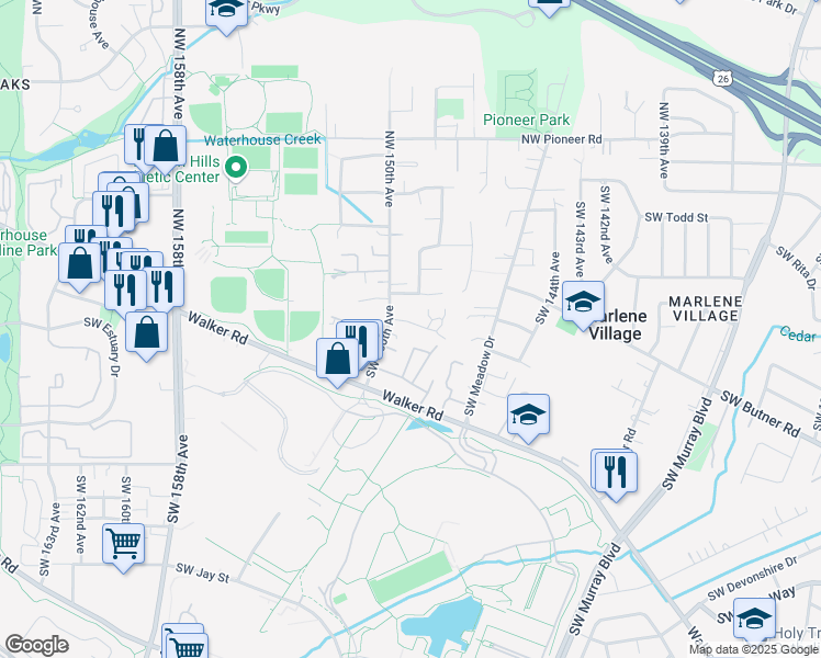 map of restaurants, bars, coffee shops, grocery stores, and more near 14960 Southwest Conor Circle in Beaverton