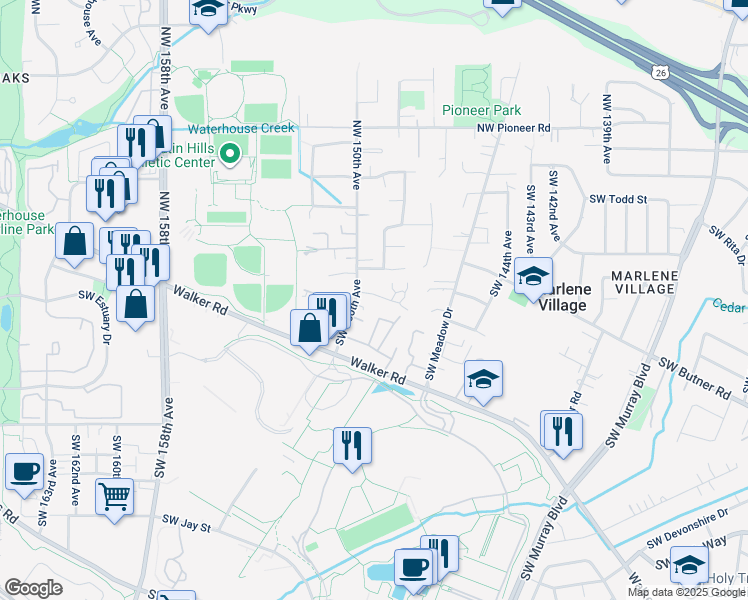 map of restaurants, bars, coffee shops, grocery stores, and more near 14964 Southwest Conor Circle in Beaverton