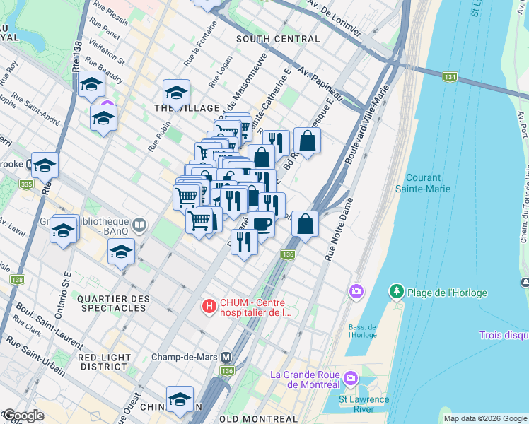 map of restaurants, bars, coffee shops, grocery stores, and more near 1095 Rue Atateken in Montréal