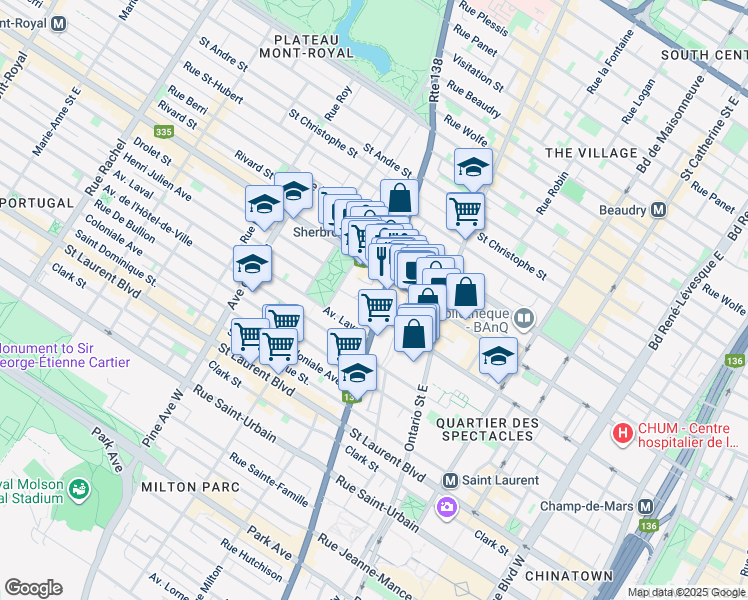 map of restaurants, bars, coffee shops, grocery stores, and more near 3419 Avenue Henri-Julien in Montréal